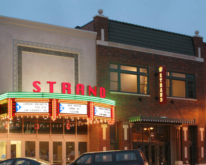 Enjoy a movie at the Strand Theatre in Grinnell, Iowa